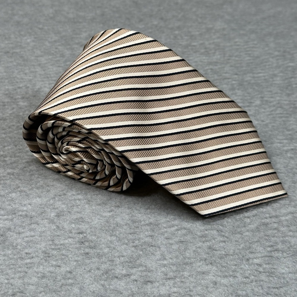 Jos A Bank‎ Executive Collection Taupe Stripe Silk Tie 100% Silk Men's Necktie